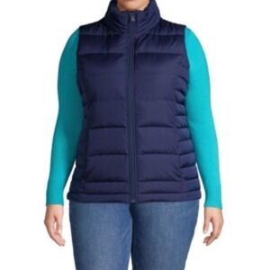 Lands End Women Navy Blue Puffer Vest Insulated‎ Zip Front Collared Large NwT